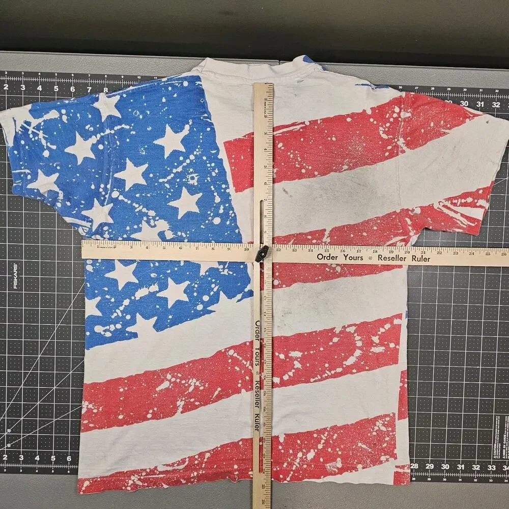 Vintage Classic Car American Flag AOP Tshirt Large 90s Singlestitch Grunge USA